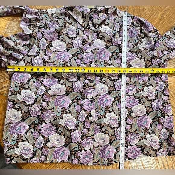 VINTAGE bow tie blouse 80s coquette floral paisley button down demure dressy - Picture 13 of 14